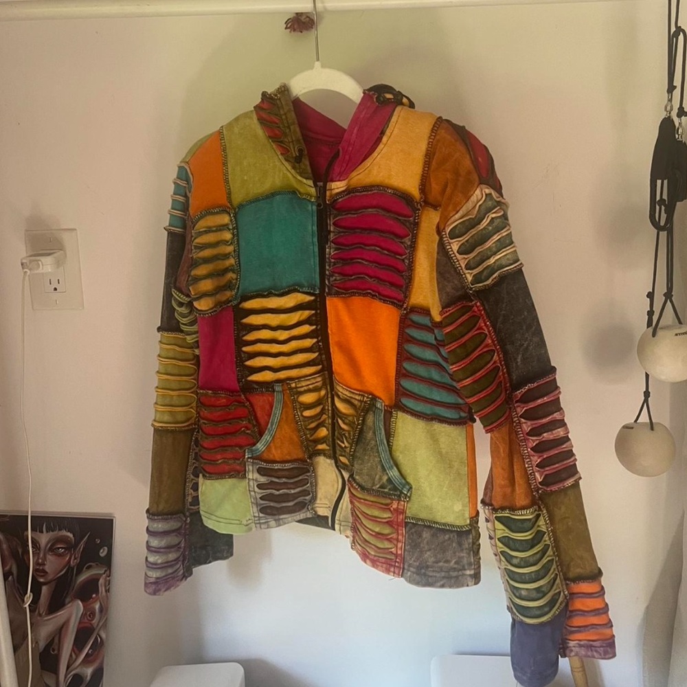 patchwork zip up hoodie